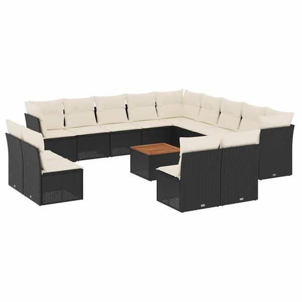 Maison Exclusive - Havegruppe med puder 14 stk sort flettet harv