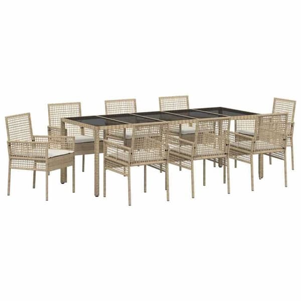 Havemøbler - EKSKLUSIVT HUS - 9 dele - Beige - Poly rattan - Tempereret glasplade beige