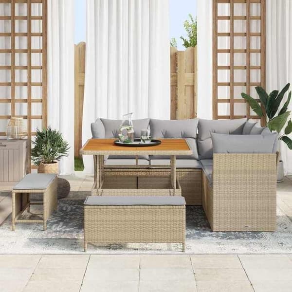 Maison Exclusive - 8 osan beige polyrottinkinen puutarhakalustesetti