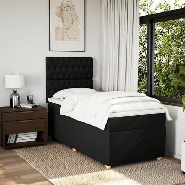 Maison Exclusive - Seng med lamelbund og madras Sort 90x200 cm Stof