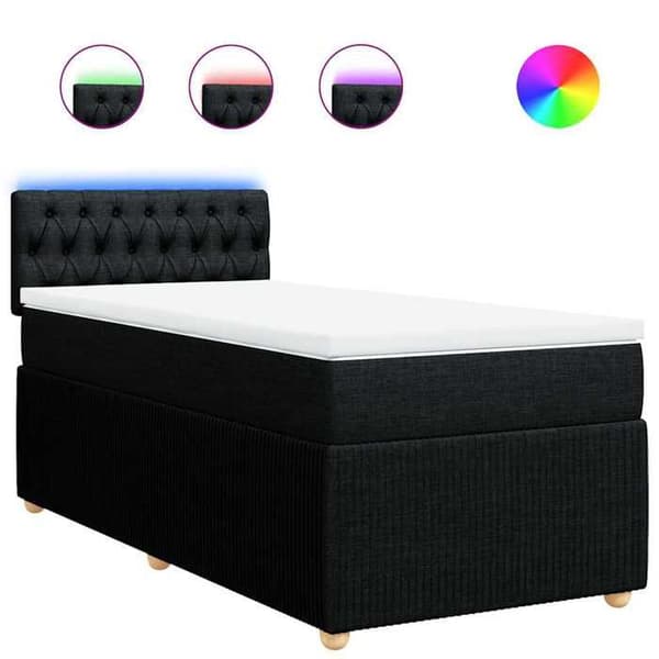 Sengestel med madras - 90x190 cm - Sort - Stof - Tilpasselige LED-lys