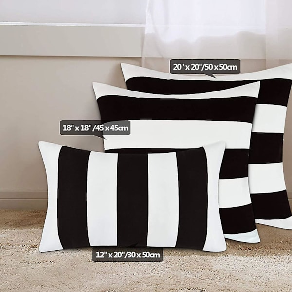Kuddfodral 45x45cm, Set med 2 Kuddfodral Randiga Mjuka Kuddfodral för Soffa Sovrum Svart Vit (kuddkärna ingår inte)
