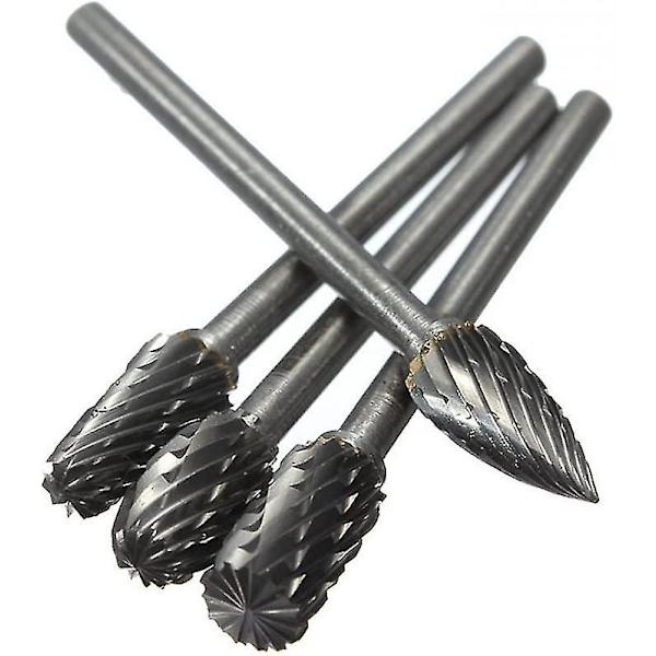 10 kappaletta 1/8 tuuman volframikarbideista, kaksiteräinen pyörivä terä 3 mm:n varrella, sopii Dremel-pyöriviin työkaluihin, kaiverruspäät Milli