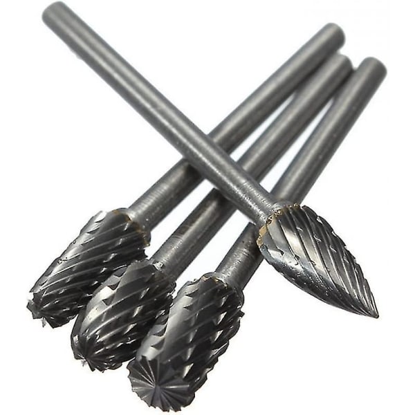 10 stk. 1/8\" Wolframcarbid Burr, dobbeltsidigt roterende burr 3mm skaft passer til Dremel roterende værktøjer gravering bits Milli
