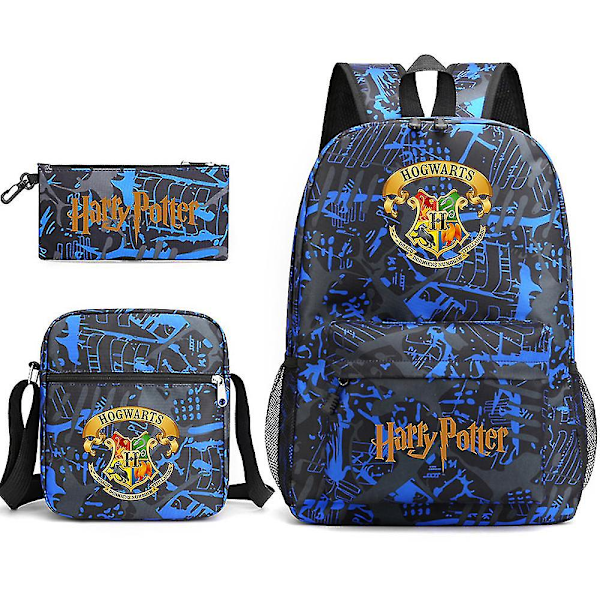 3 stk/sett Harry Potter Ryggsekk for jenter gutter Skulderpose Blyantvesker Trykte Uformelle Skolesekk Utendørs Gave H02