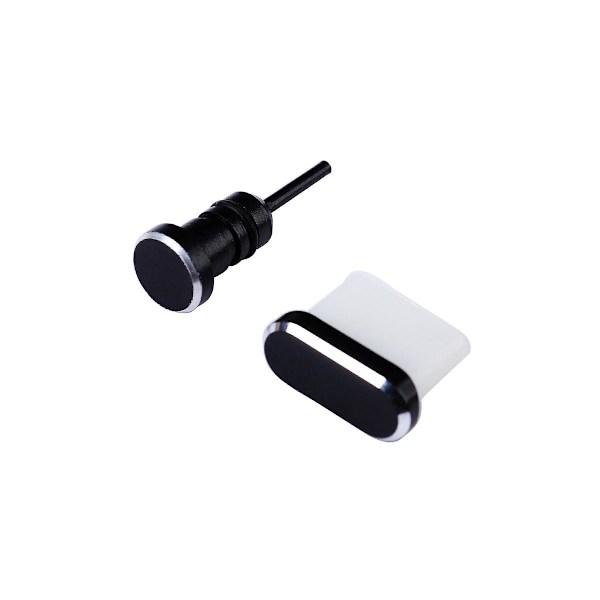 2-pack 3,5 mm hörlursuttag dammskydd och USB typ C-portplugg för Xiaomi 4C/ 5S/ Letv 1S/ Huawei P9/ Honor V8/ Galaxy S8/ S8+/ LG V30/ V20 (Svart)