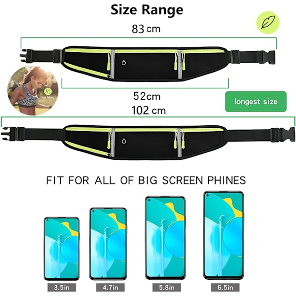 Justerbart Löpband Midjepack Höftpack, Justerbart Band, Midjeväska med Reflekterande Remsa, Löpband Midjeväska för Män Kvinnor