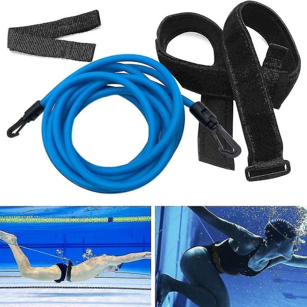 Simband för simträning, motståndsbälte för simning, hållbart, elastiskt, för pool, trädgård, fyrkantigt (1 set, blått)