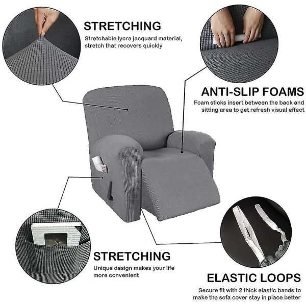 4 stk. Stretch Recliner-trekk, Recliner-stoltrekk, Recliner-sofa
