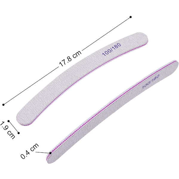 15 st Nagelfiler, Professionellt Nagelfilset, Böjda Nagelfiler, 100/180 Korn Dubbelsidig Smärgelbräda Manikyrverktyg för Hem och Salong (Gr