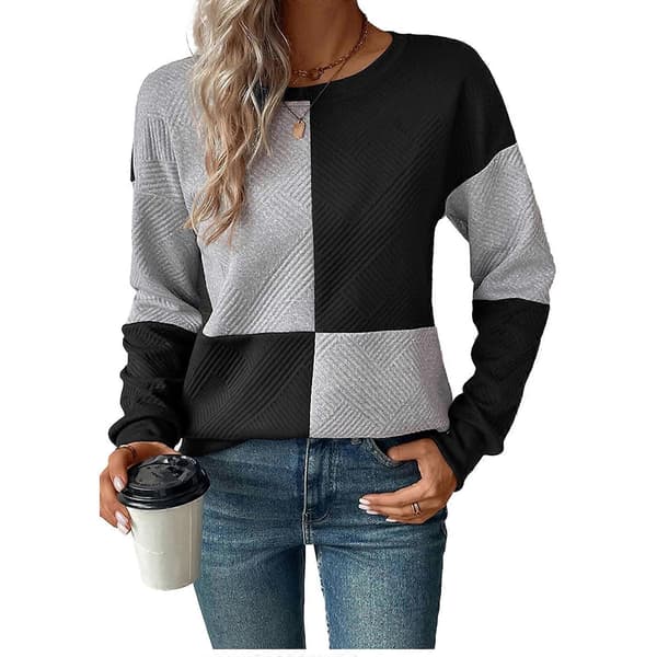 Løstsiddende langærmet farveblok-tekstureret sweatshirt til kvinder Blå M Blue M