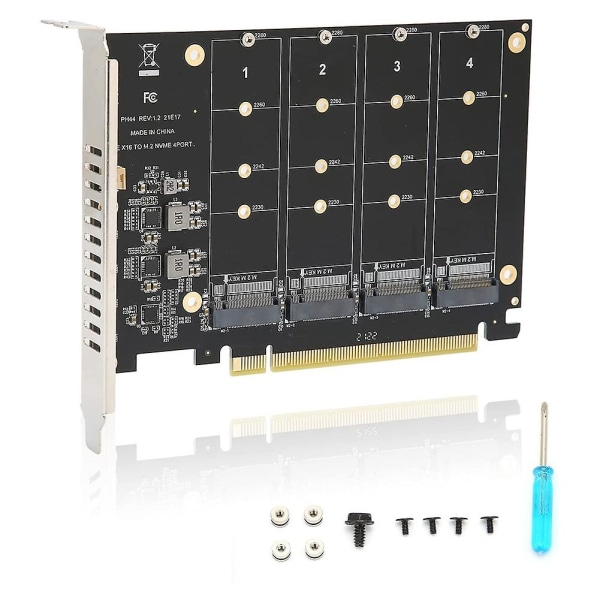 4 Ports M.2 Nvme Ssd To Pcie X16m Key Hard Drive Converter Reader Utvidelseskort, 4 X 32gbps overføring