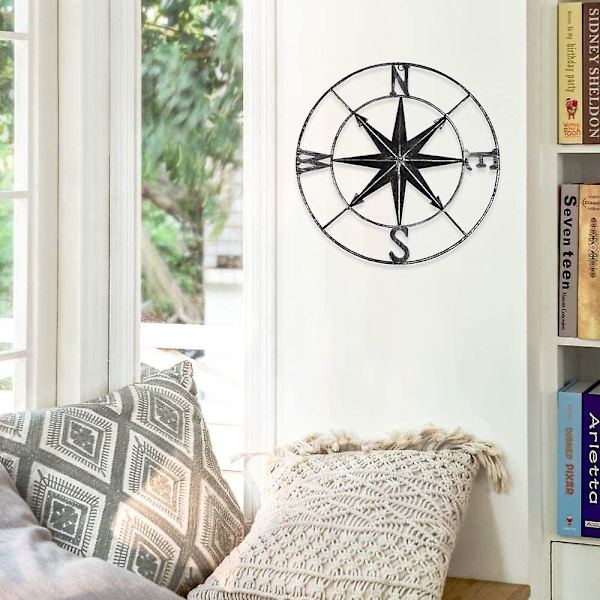 Kulunut Metallikompassi Seinäkoriste Nautical Decor Makuuhuone Olohuone Puutarha Toimisto Seinäripustus Ranta Teema Koti Sisustus (musta)