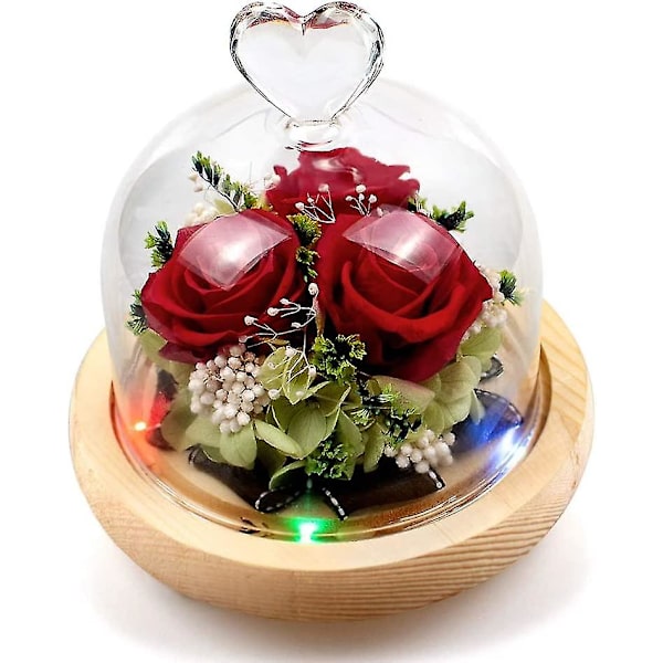 Preservert Rose Evig Rose Med 8 Farger LED Lys Fallne Kronblad Fortryllet Rose