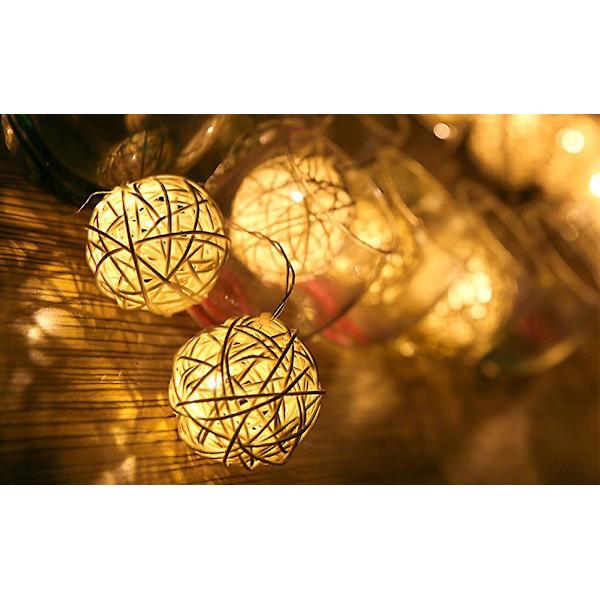 9,8 fot 20 Rattan Boll Fairy String Lights med Stickkontakt, Romantisk Varm Belysning för Heminredning (varmvit)