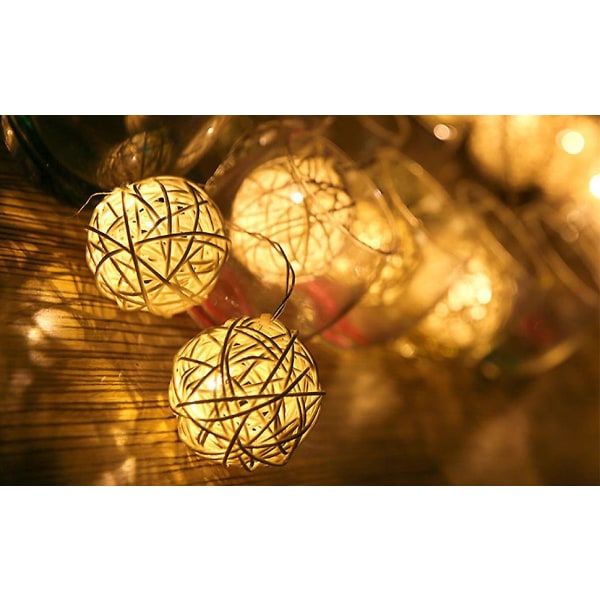 9,8 jalkaa 20 Rattan Ball Fairy String Lights Plug In, romanttinen lämmin valaistus kodin sisustukseen (lämmin valkoinen)