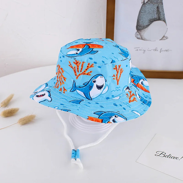 Baby drenge piger tegneserie fisker hat sommer udendørs UV beskyttelse spand hat whale blue 50cm