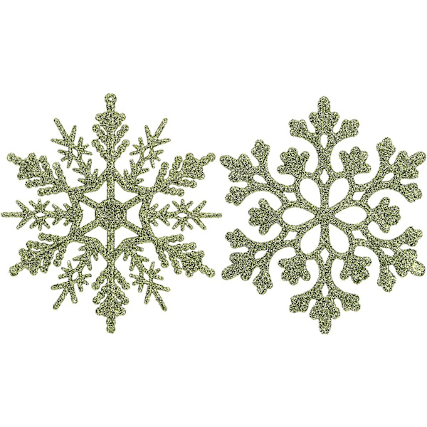 Plastjulkulor med glitter i snöflingform, julgransdekorationer, 10 cm, set om 36, lime