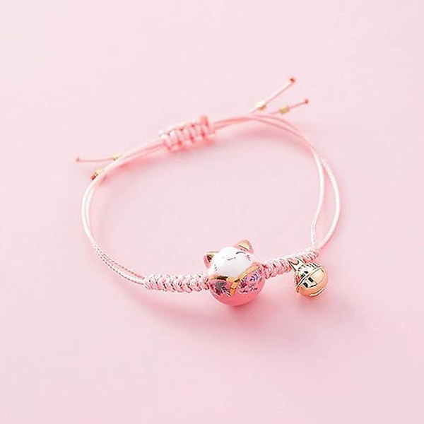 Love Happy Cat Armband Feng Shui Lyckokatt Strängarmband Justerbart Lycka Sträng Vävd Pärla Klocka Handledskedja Nyårsfödelsedag
