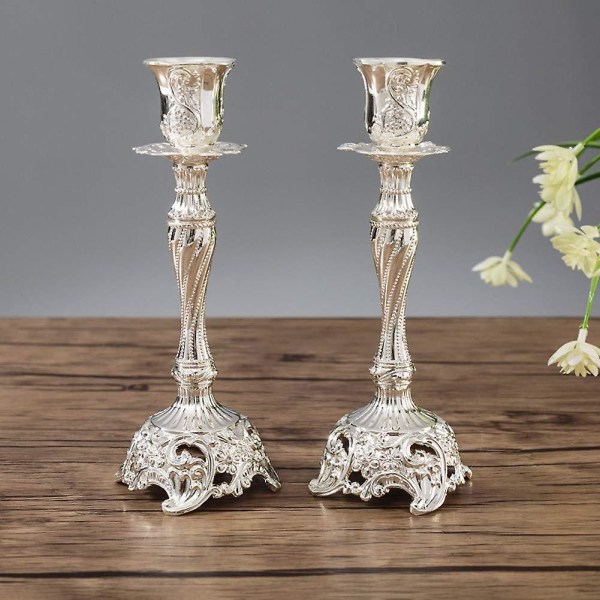 2 set kynttilänjalkoja Kynttilänjalat Kynttilänjalka hopeametallikoristeella, Vintage kynttilänjalka hääpöydän koristeluun, hopea