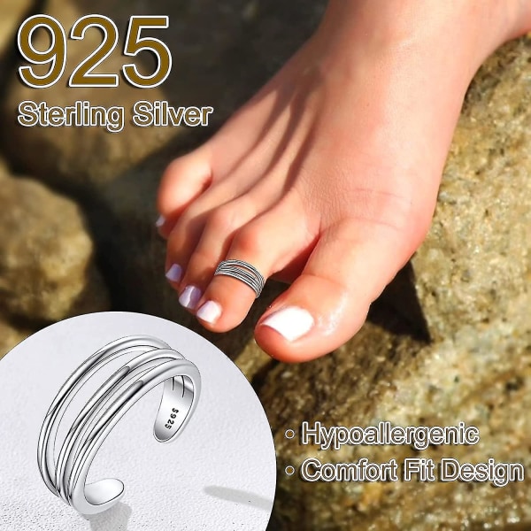 Sterling Silver Toe Rings For Women, Barefoot Open Cuff Band Toes Ring Foot Gift