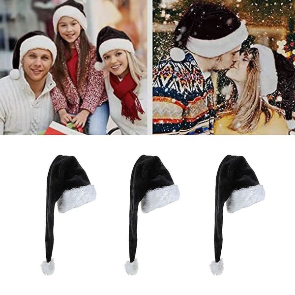 Jule Velvet Santa Hat Unisex Komfortabel Svart Og Hvit For Voksne