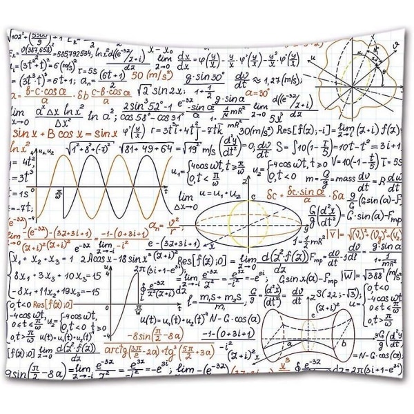 Håndskrevne matematiske formler og figurer på papir Skole matematikk beregning Abstrakt bakgrunn Stoff Veggteppe Dekorativ