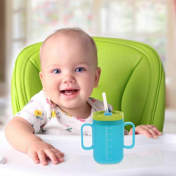 Baby Learning Cup Dubbelanvändning Barn Sippy Cup för att dricka 300 ml med sugrör