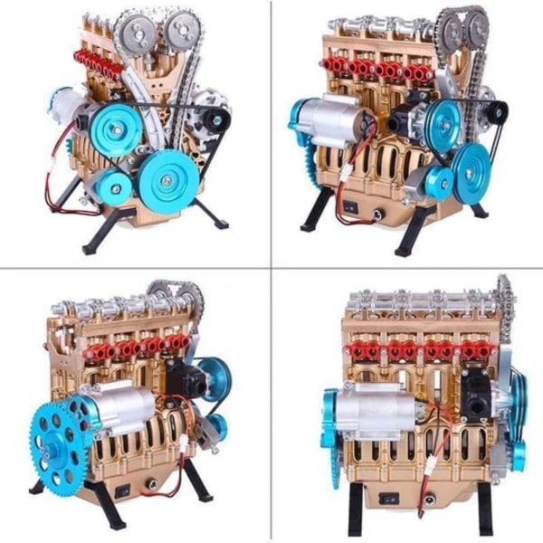 Mini Motor Model Bordmotor Legetøj, 4-cylindret Række Motor Model Byggesæt (guld)