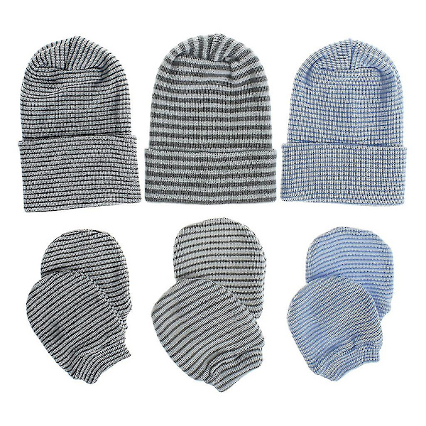 2-pack Baby Anti-Scratching Bomullsvante Dubbla Lager Hatt Set Vantar Mössa Kit