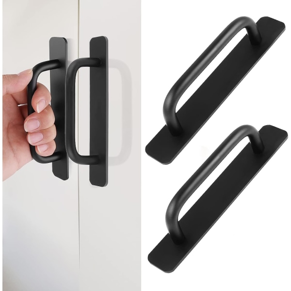 2 delar självhäftande skåp Lådhandtag Dra, Svart Aluminiumlegering Låda Push Pull Handtag Hjälpare med självhäftande dörrhandtag för kök badrum