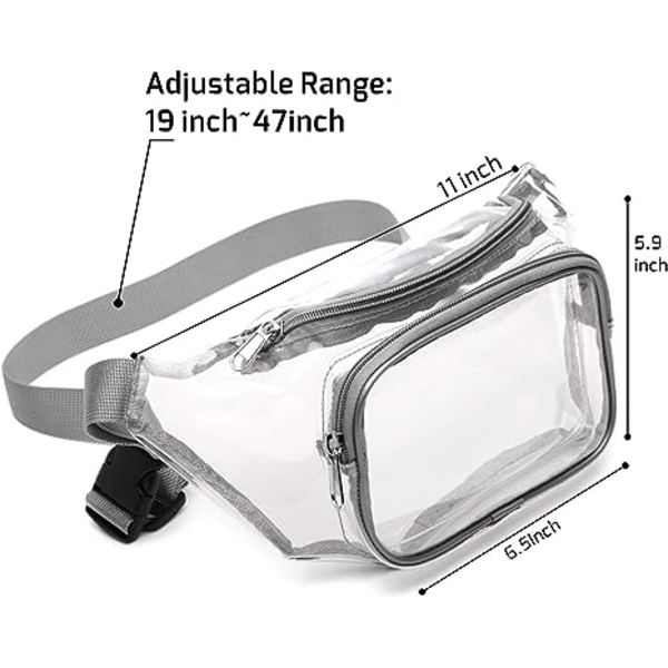 Klar Fanny Pack Vattentät Söt Midjeväska Stadion Godkänd Klar Plånbok Transparent Justerbar Bältesväska för Kvinnor Män, Resor, Strand, Evenemang, Konserter