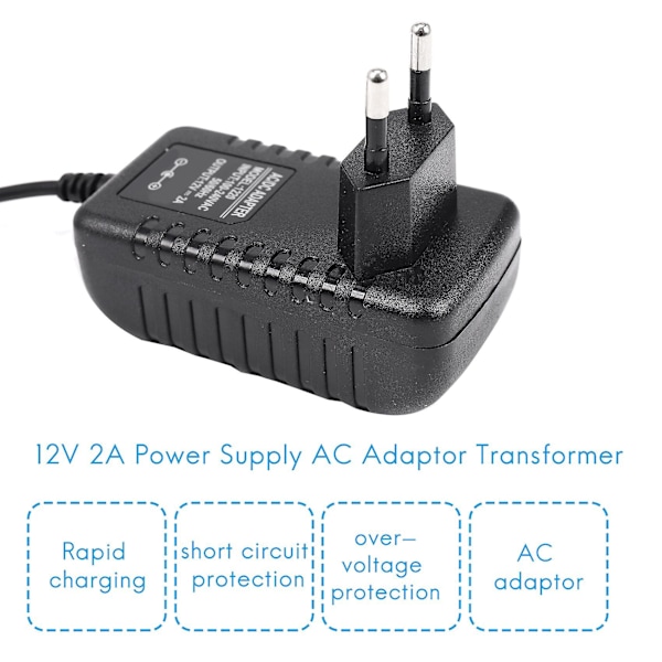 AC/DC 12V 2A 24W Strömadapter Transformator för 5050 3528 Ljus EU-kontakt