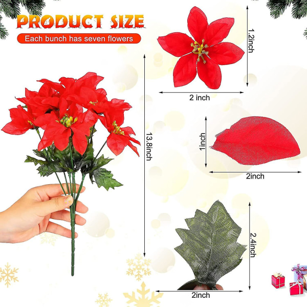 7 Huvuden Jul Konstgjorda Julstjärna Blommor Faux Julstjärna Buske Buketter Silke Julstjärna Julgran Prydnader Julstjärna