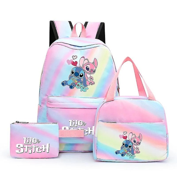 3 st/set Disney Lilo & Stitch Student Boy Girl Skolväska Färgglad Ryggsäck Med Lunchväska Barn Tonåring Cartoon Skolbokväska Hög Kvalitet 3781646 3781646