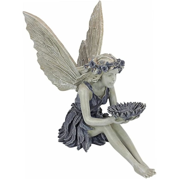 Sittande Fairy Staty Solros Resin Fairy Skulptur Trädgårdsprydnad för utomhus gräsmatta Yard Konst veranda