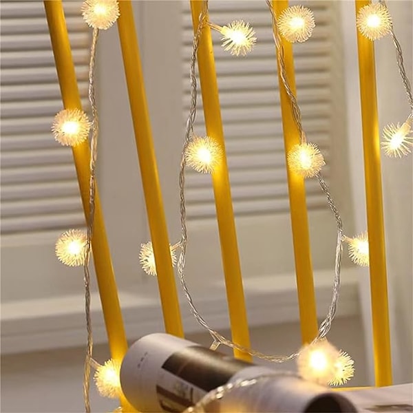 Maskros Fairy String Lights Luddig Snöboll Ljus 2 Belysningslägen Batteridriven String Light, Snö Pompom Lykta för DIY Bröllop Fest Sovrum P