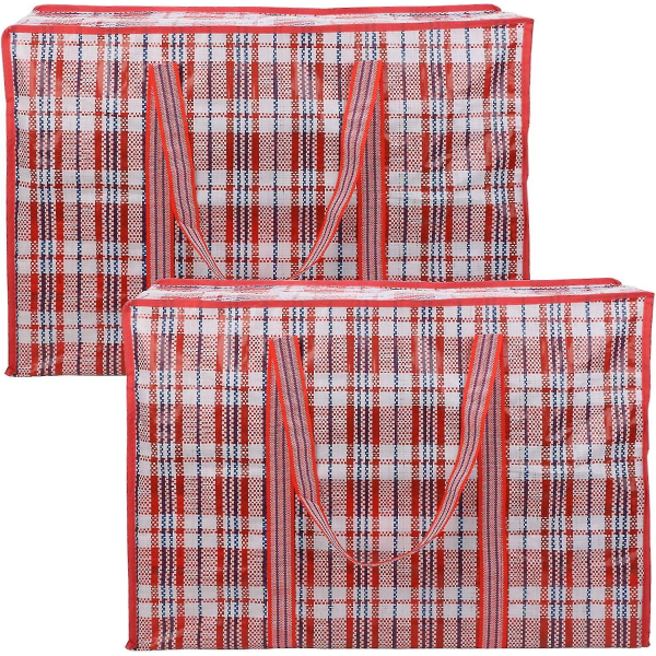 2 pakkauksen säilytyspussi, iso vaatesäilytyspussi Vetoketjulla suljettavat siirtokassit pyykinpesuun, muuttoon, ostoksille (punainen, 68cm*50cm*24cm)
