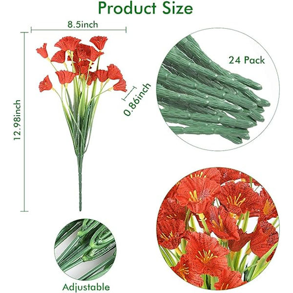 24 Bundter Kunstige Blomster Udendørs UV-Resistente Falske Blomster Ingen Falmning Faux Plastplanter Have Veranda Vindueskasse Dekoration (Orange)