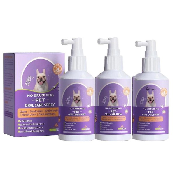 3 st Tandrengöringsspray för hundar och katter Pet Oral Plack Remover Spray för dålig andedräkt