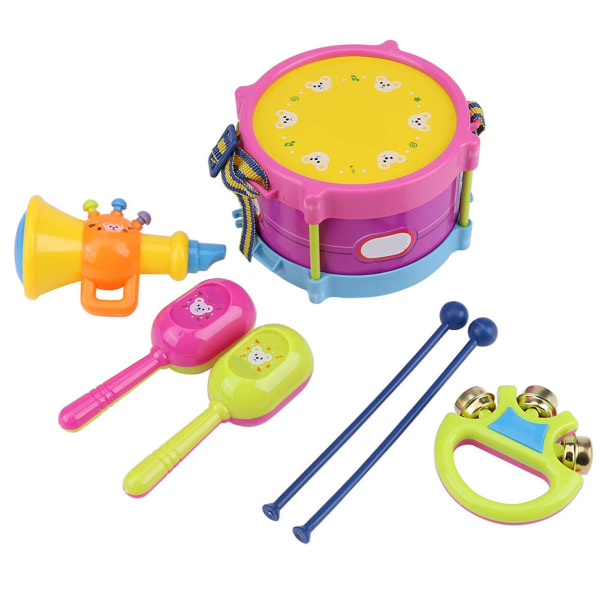 7st Musikinstrument Pedagogiska Leksaker Set Trumklocka Sand Hammer Trumpet För barn Barn