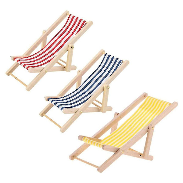 3 stk. 1:12 Foldbar Strandstol Mini Dæk Stol Ue Dæk Stol Med Stribe Tilbehør