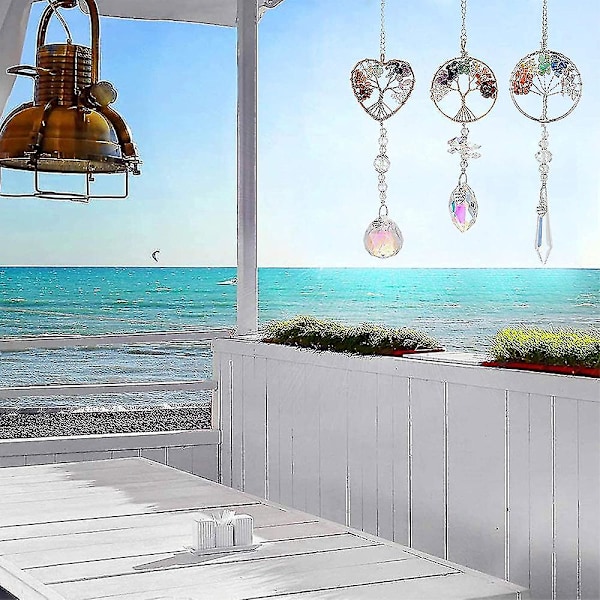3 Pakker Hængende Krystaller - Livstræ Krystal Vedhæng Regnbue Krystal Ornament Krystal Kugle Prisma Chakra Krystaller Kompatibel Med Vindue, Have, Hjem