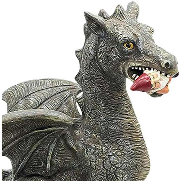 Arg drake som äter tomtar trädgårdsstaty dinosaurie som äter tomtar djurfigurer harts skulptur för hem inomhus utomhus dekoration uteplats gräsmatta gård eller