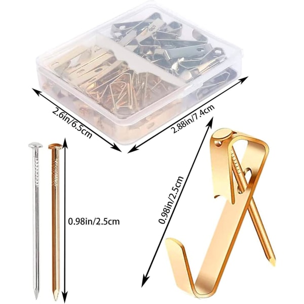 Picture Hooks Hanging Hooks kit,Picture Hooks Heavy Duty Frame Heavy Hanger with Nails. (Gold-40Pcs silver-40Pcs)