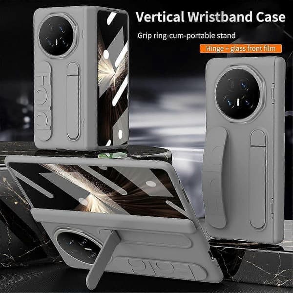 Til Honor Magic V5 5G etui med støtteben og håndledsrem, hårdt PC-telefoncover Grey