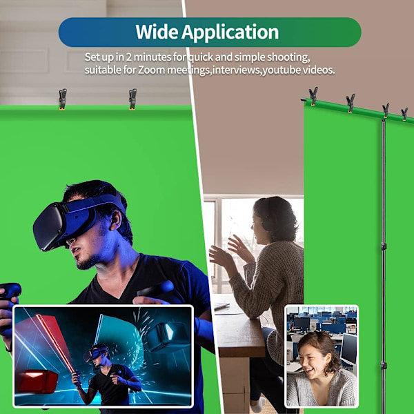 Grønn skjermbakgrunn med stativsett for fotografering 3,3x4,9 fot Virtuell grønn skjermbakgrunn for videostudio C