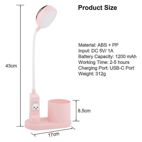 Työpöytälamppu Lasten Yöpöytälamppu Kynätelineellä, Automaattinen Väri Vaihtuva Pöytälamppu, Himmennettävä Led Lukulamppu
