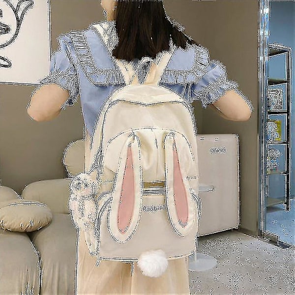 Söt kanin ung flicka skolryggsäck kvinnlig stor kapacitet Kawaii ryggsäck Mochila rosa damväska nylon tecknad skolväska