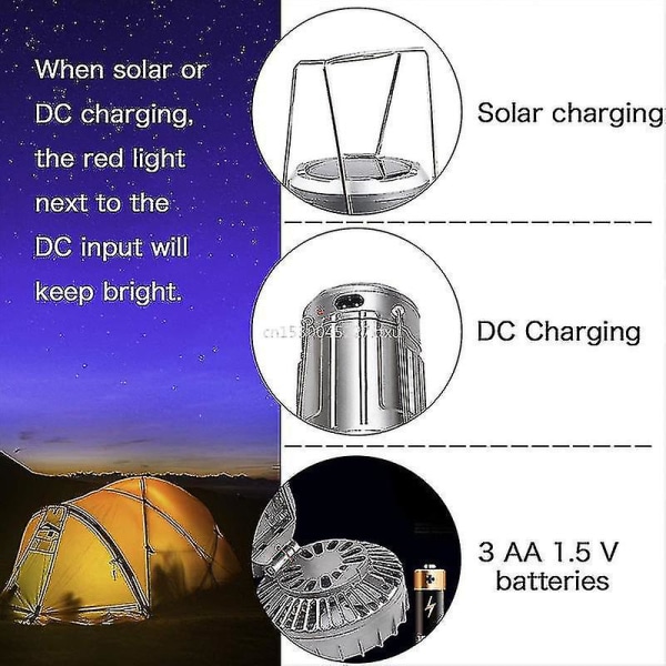 Solar Camping Lyhty tuulettimella, hätävalaistus, ulkona kannettava retkeilylampun latauslaitteet (väri: harmaa)